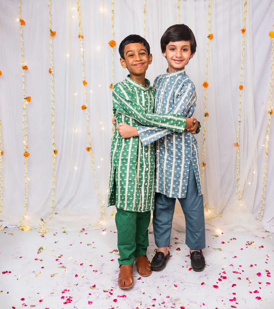 Boys Front-Open Silk Kurta Pajama with Gota Work - CuddlesClothing