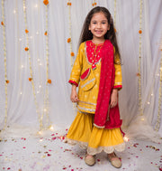 Festive Yellow & Pink Silk Sharara Set for Girls - CuddlesClothing