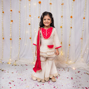Girls Off-White Silk Garara Set with Red Accents - CuddlesClothing