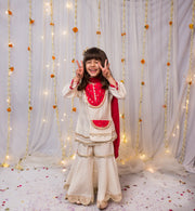 Girls Off-White Silk Garara Set with Red Accents - CuddlesClothing