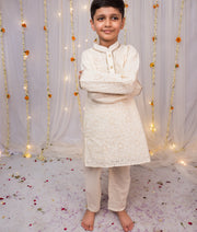 Boys Off-White Cutwork Embroidery Kurta Pajama - CuddlesClothing