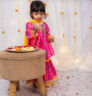 Pink Ikat Print Kurti Sharara Set for Girls - CuddlesClothing