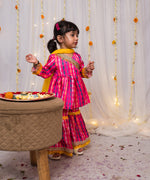 Load image into Gallery viewer, Pink Ikat Print Kurti Sharara Set for Girls - CuddlesClothing