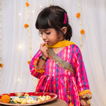 Load image into Gallery viewer, Pink Ikat Print Kurti Sharara Set for Girls - CuddlesClothing