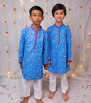 Boys Blue Sailboat Print Cotton Kurta Set - CuddlesClothing