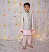Grey Pink Combo Jawahar Jacket Kurta Set For Boys