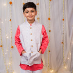 Load image into Gallery viewer, Boys Grey Printed Nehru Jacket with Pink Kurta Pajama Set - CuddlesClothing