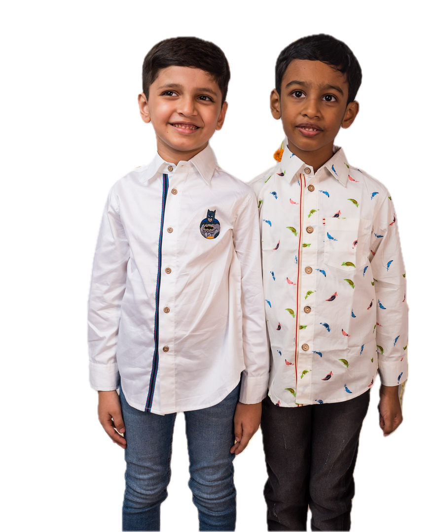 Boys White Batman Embroidered Cotton Shirt - CuddlesClothing