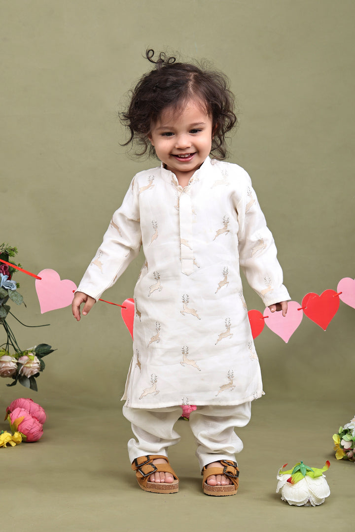Little Deer Cotton Silk Kurta Pajama Set