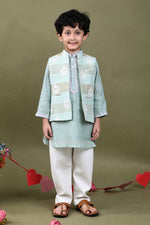 Load image into Gallery viewer, Mint Mul Chanderi Kurta Set with Embroidered Mul Chanderi Jacket