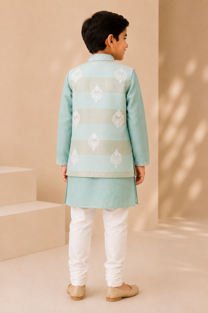 Mint Mul Chanderi Kurta Set with Embroidered Mul Chanderi Jacket