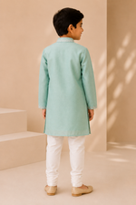 Load image into Gallery viewer, Mint Mul Chanderi Kurta Set with Embroidered Mul Chanderi Jacket