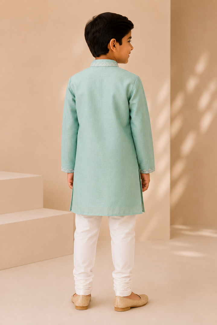 Mint Mul Chanderi Kurta Set with Embroidered Mul Chanderi Jacket