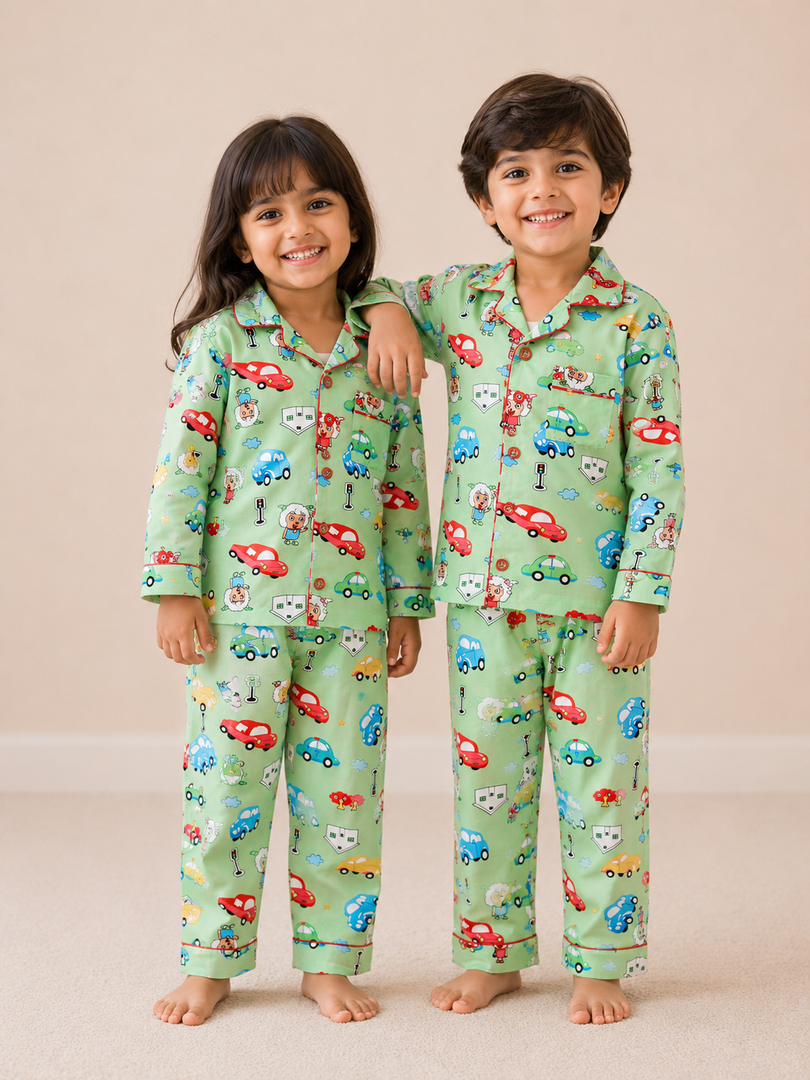 Little Wheels Cotton Rayon Kids Nightsuit Set