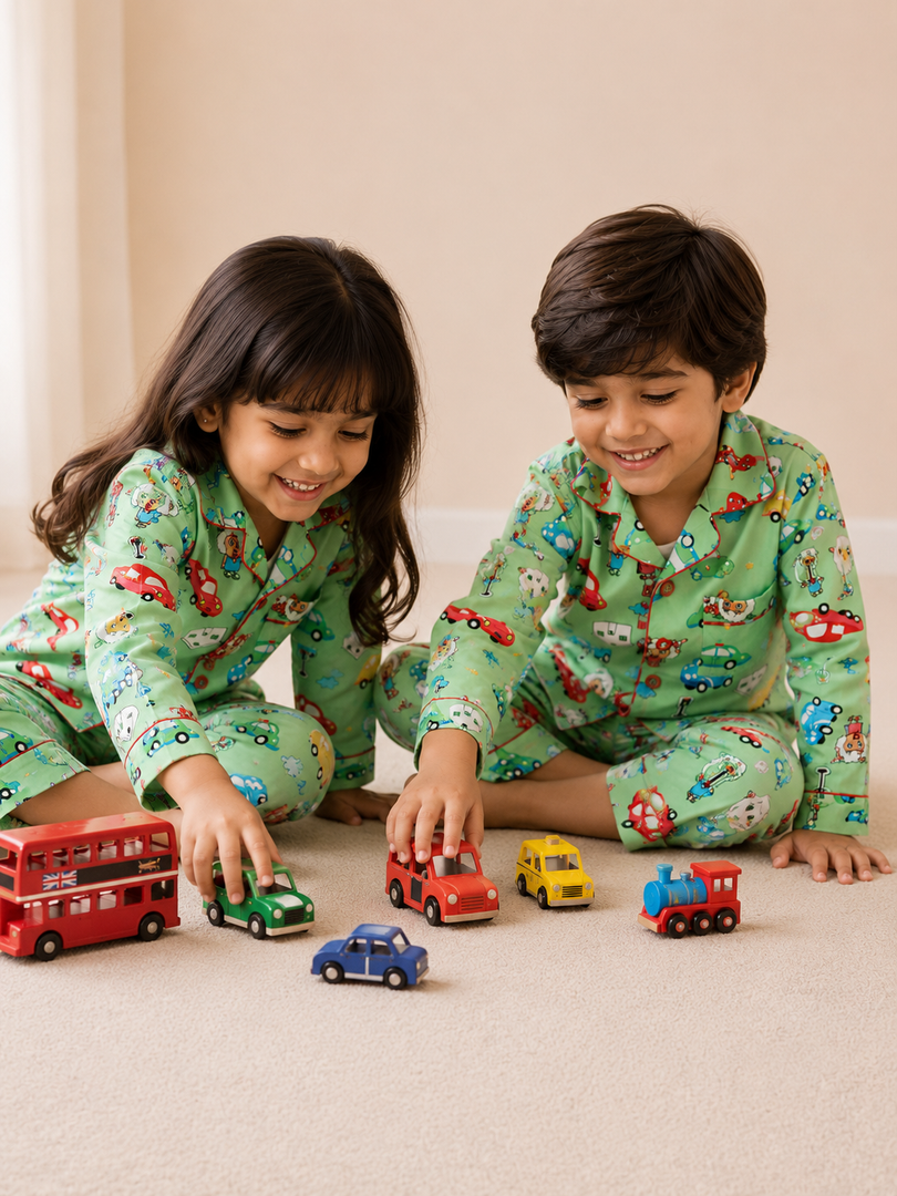 Little Wheels Cotton Rayon Kids Nightsuit Set