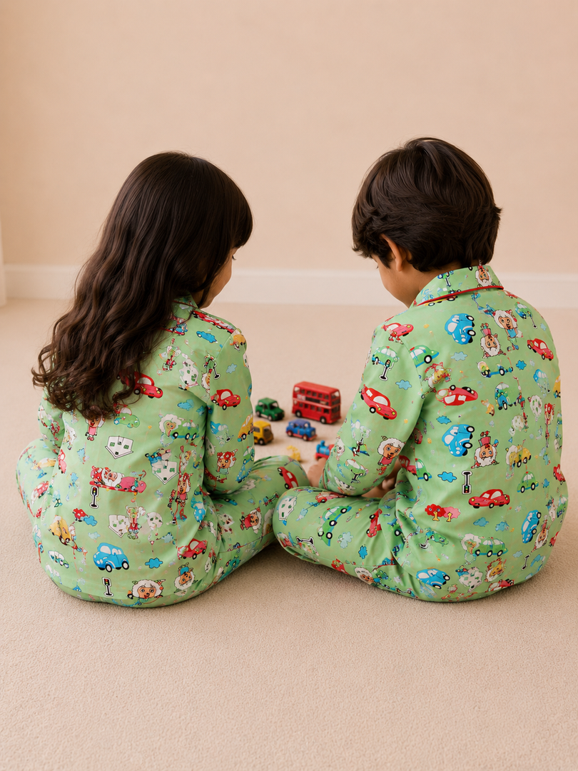 Little Wheels Cotton Rayon Kids Nightsuit Set