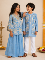 Load image into Gallery viewer, Blue Muslin Front-Open Jacket with Mul Chanderi Sharara Set