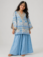 Load image into Gallery viewer, Blue Muslin Front-Open Jacket with Mul Chanderi Sharara Set