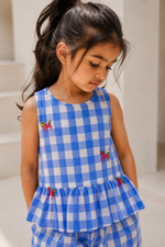 Load image into Gallery viewer, Blue Gingham Unicorn Embroidered Co-ord Set