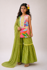 Load image into Gallery viewer, Tropical Floral Kurta Garara Set with Mukaish Dupatta