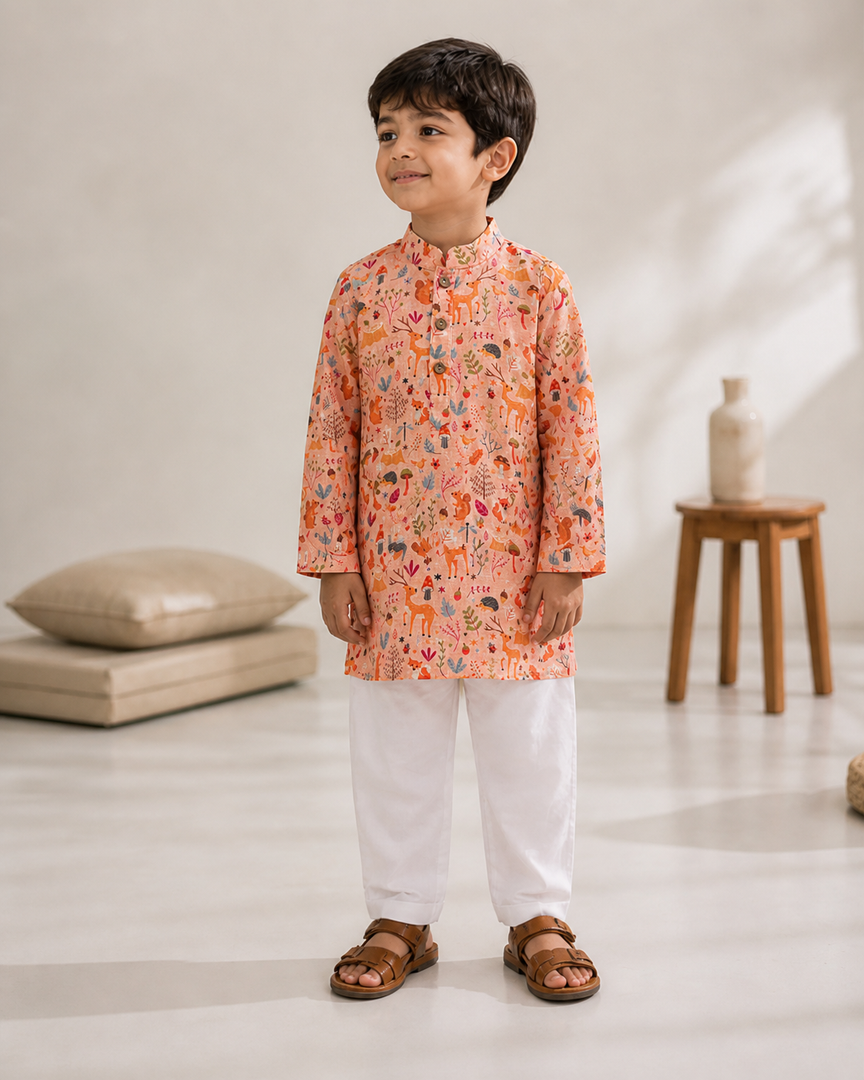 Woodland Print Cotton Kurta Pajama Set for Boys - CuddlesClothing