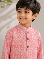 Load image into Gallery viewer, Pink Buta Print Cotton Kurta Pajama Set for Boys - CuddlesClothing