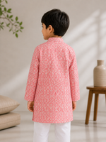Load image into Gallery viewer, Pink Buta Print Cotton Kurta Pajama Set for Boys - CuddlesClothing