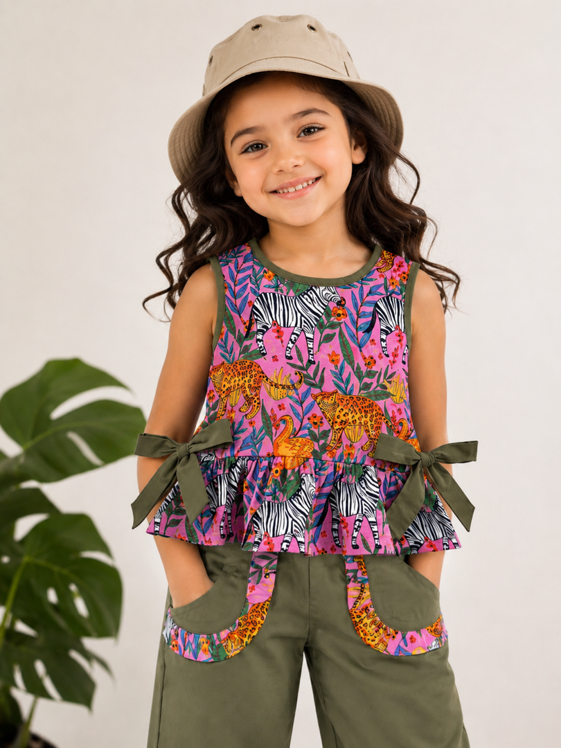 Safari Bloom Girls Co-ord Set in Cotton