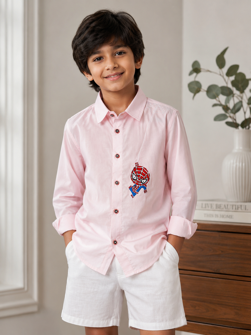Spider-Man Embroidered Cotton Shirt for Boys