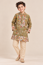 Load image into Gallery viewer, Aarav Olive Handwork Muslin Kurta Set