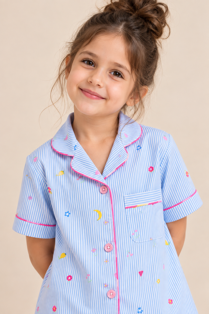 Fruit Sprinkles Pinstripe Cotton Poplin Nightsuit