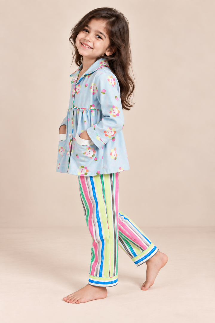 Daisy Pop Striped Cotton Poplin Nightsuit