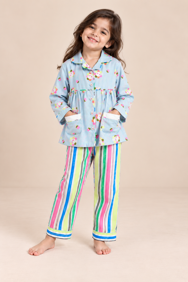 Daisy Pop Striped Cotton Poplin Nightsuit