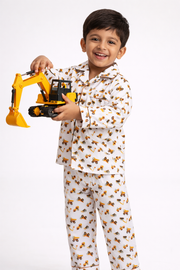 Boys Digger Print Cotton Nightsuit - CuddlesClothing
