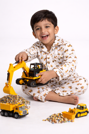 Boys Digger Print Cotton Nightsuit - CuddlesClothing