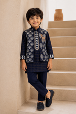 Load image into Gallery viewer, Navy Deer Embroidered Georgette 3 Pc Kurta Set
