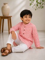 Load image into Gallery viewer, Pink Buta Print Cotton Kurta Pajama Set for Boys - CuddlesClothing