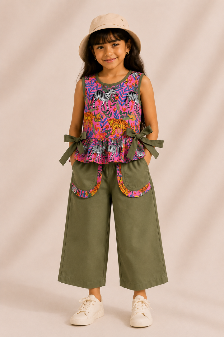 Safari Bloom Girls Co-ord Set in Cotton