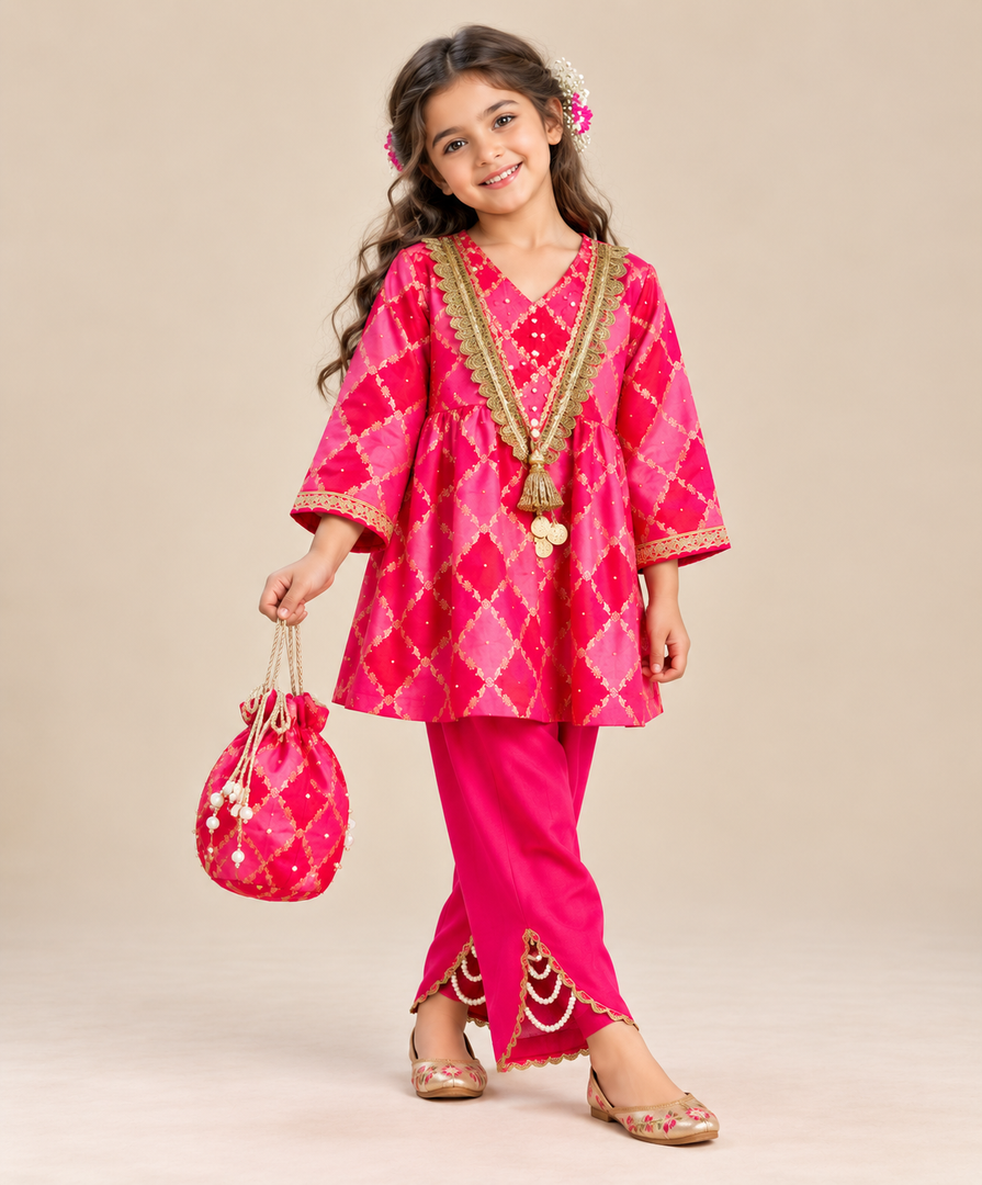 Gulbahar Banarasi Kurta Pant Set with Potli