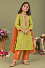 Load image into Gallery viewer, Ruhani Lime &amp; Burnt Orange Kurta Set