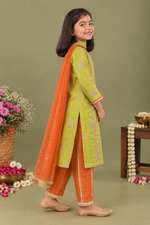 Load image into Gallery viewer, Ruhani Lime &amp; Burnt Orange Kurta Set