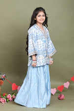 Load image into Gallery viewer, Blue Muslin Front-Open Jacket with Mul Chanderi Sharara Set
