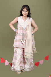 Pink Chanderi Embroidered Sharara Set for Girls
