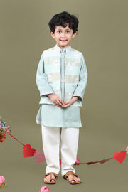 Mint Mul Chanderi Kurta Set with Embroidered Mul Chanderi Jacket