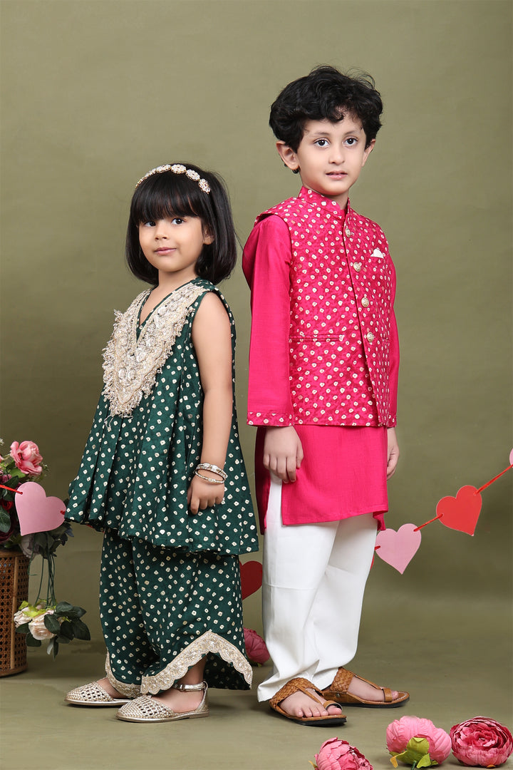Bandhanraj – Pink Bandhani Print Nehru Jacket Set