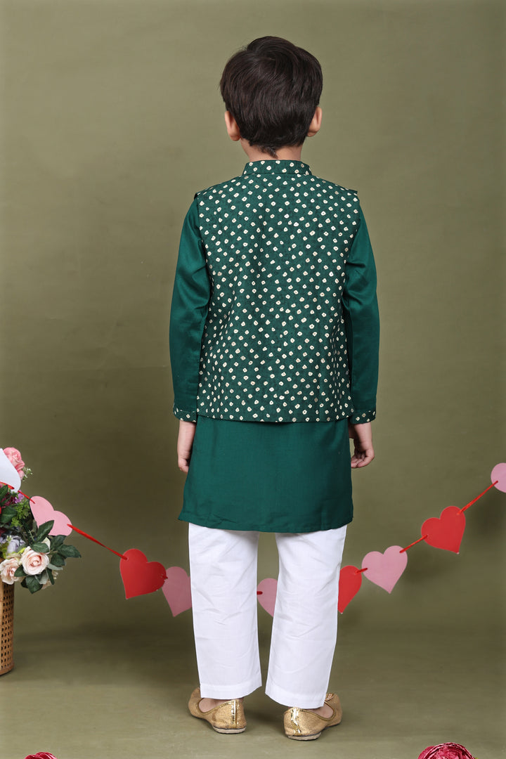 VrindRaaj-Green Bandhani Kurta Jacket Ensemble