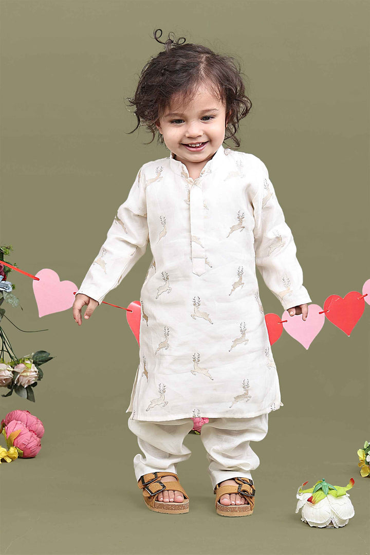 Little Deer Cotton Silk Kurta Pajama Set