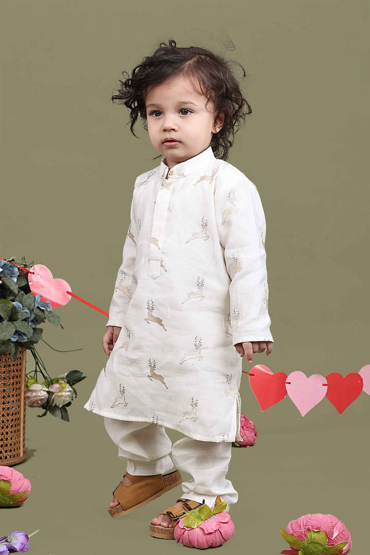 Little Deer Cotton Silk Kurta Pajama Set