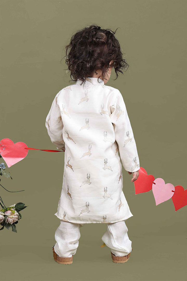 Little Deer Cotton Silk Kurta Pajama Set