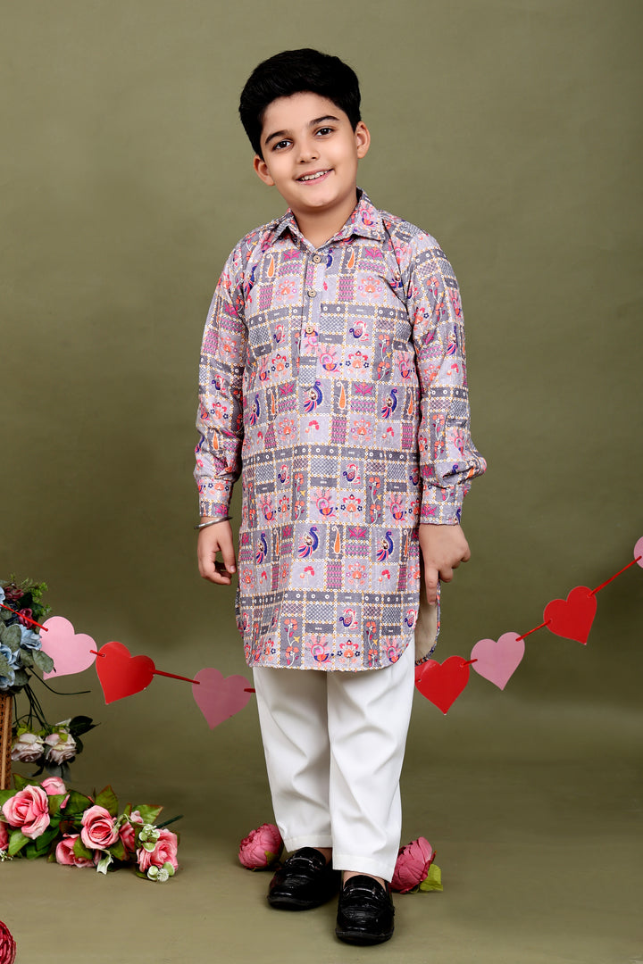 Gulzar Floral Paisley Print Chikankari Kurta Pajama Set